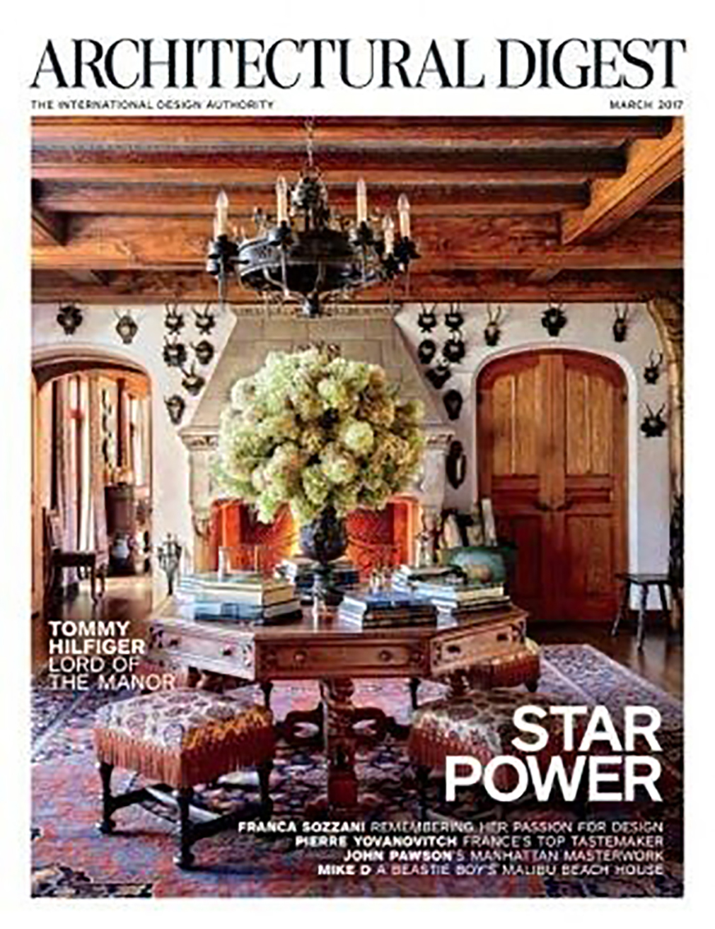 Architectural Digest cover story of Tommy Hilfiger's home with hardware by H. Theophile